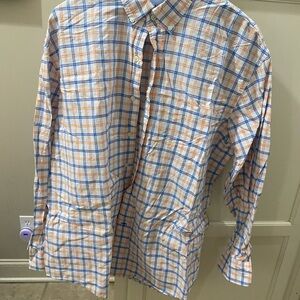 Men's Blue and Orange Plaid Dress Shirt